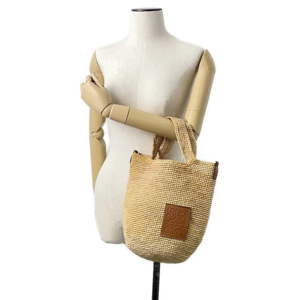 Loewe Tote Bag Slit Raffia Leather Shoulder Basket - Picture 5 of 12